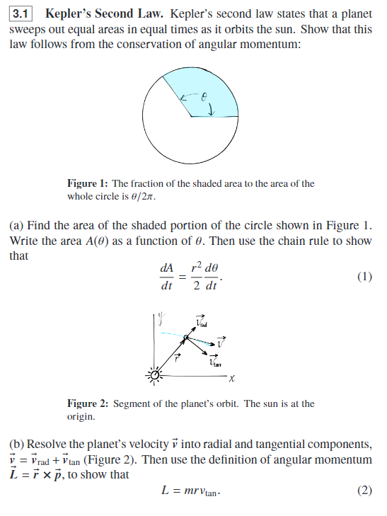 Solved 3 1 Kepler S Second Law Kepler S Second Law State Chegg Com