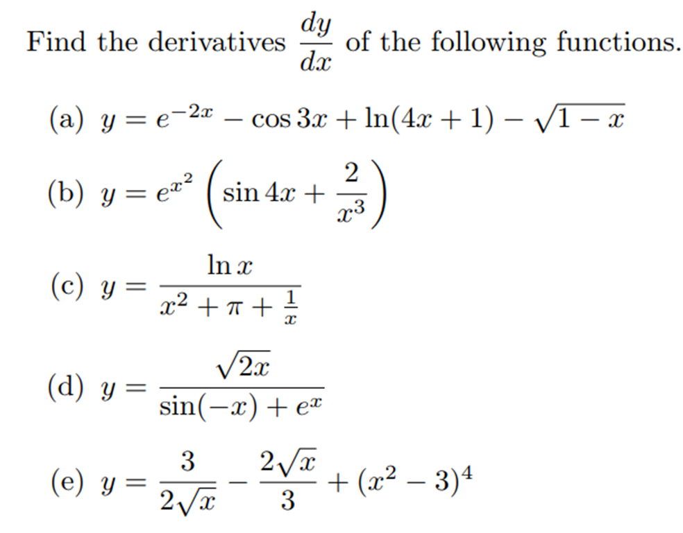 Solved Dk Of The Following Functions Find The Derivative Chegg Com