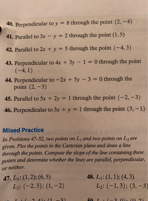 Solved 40 Perpendicular To Y 8 Through The Point 2 4 41 Chegg Com