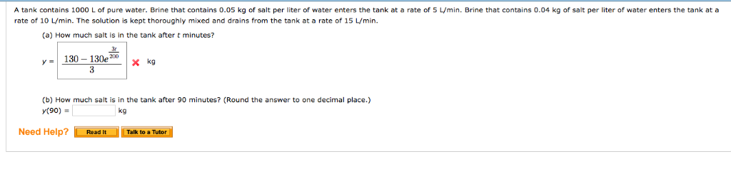 A Tank Contains 1000 L Of Pure Water Brine That Chegg 