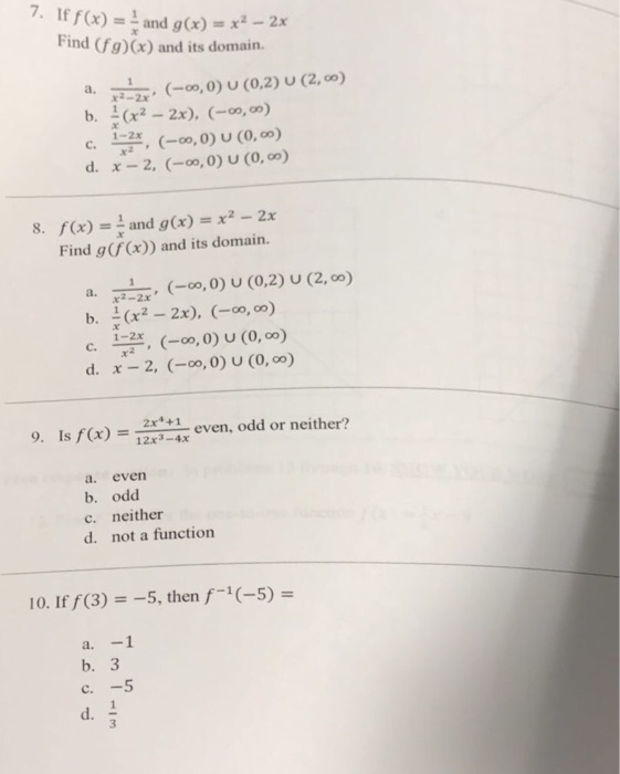 Solved 7 If F X And G X X2 2x Find Fg X And Its Do Chegg Com