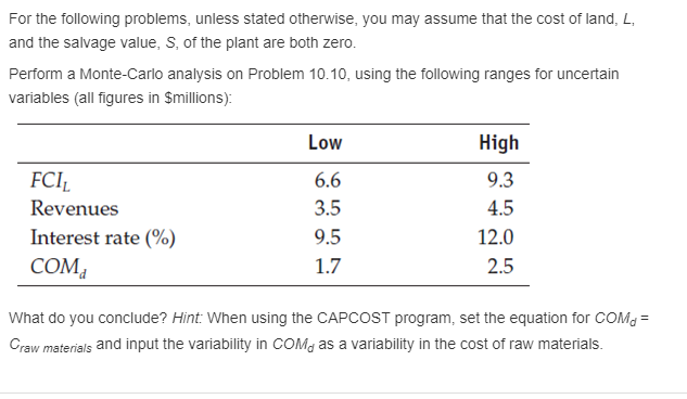 can capcost program be used for for variable revenue?