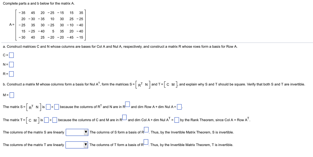 Solved Complete Parts A And B Below For The Matix A 35 45 Chegg Com