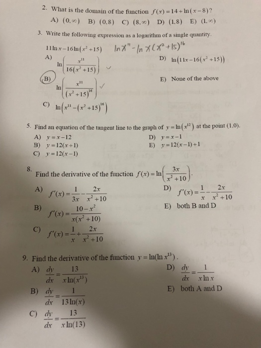 Solved 2 What Is The Domain Of The Function F X 14 Ln X Chegg Com