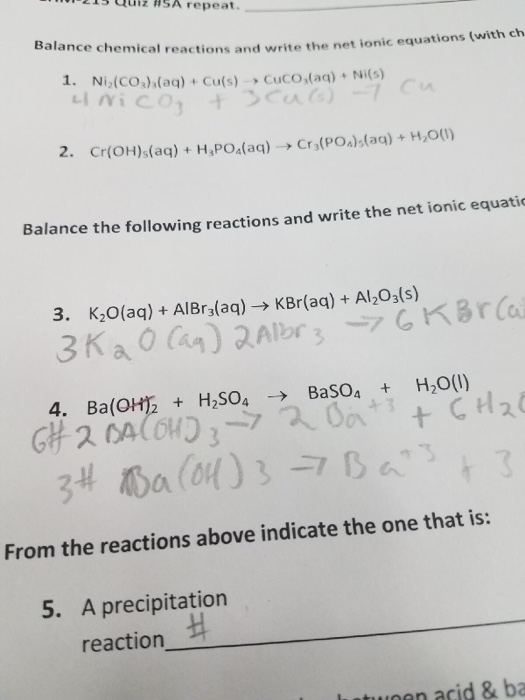 Solved Is Quiz SA Repeat. Balance Chemical Reactions And
