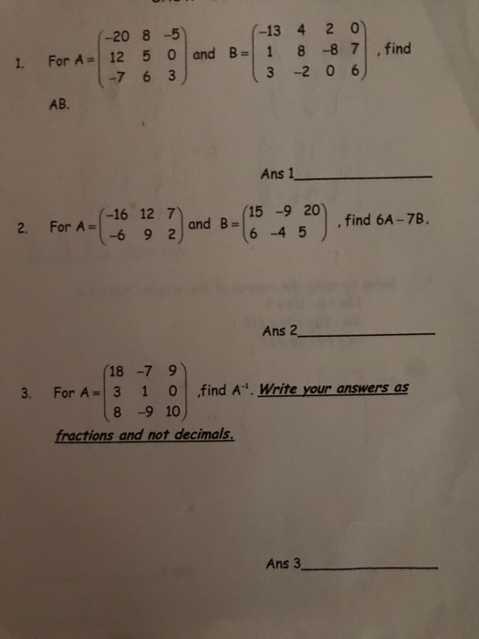 Solved 13 4 2 0 8 5 1 For A 12 5 0 And B 1 8 8 7 Find Chegg Com