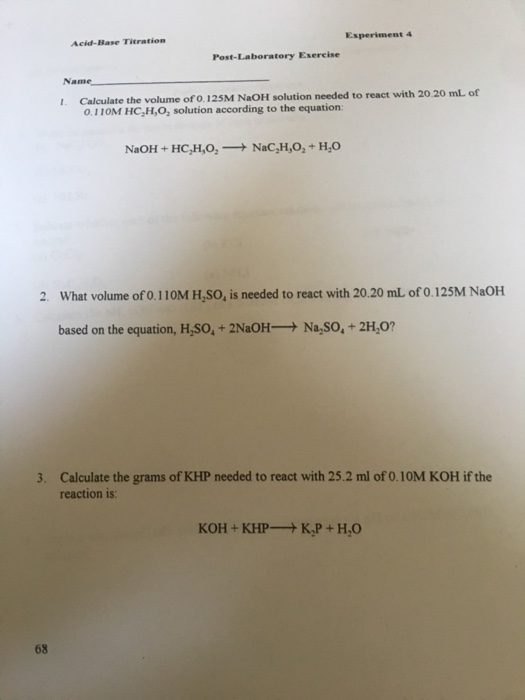 Solved Experiment 4 Acid Base Titration Post Laboratory Chegg Com