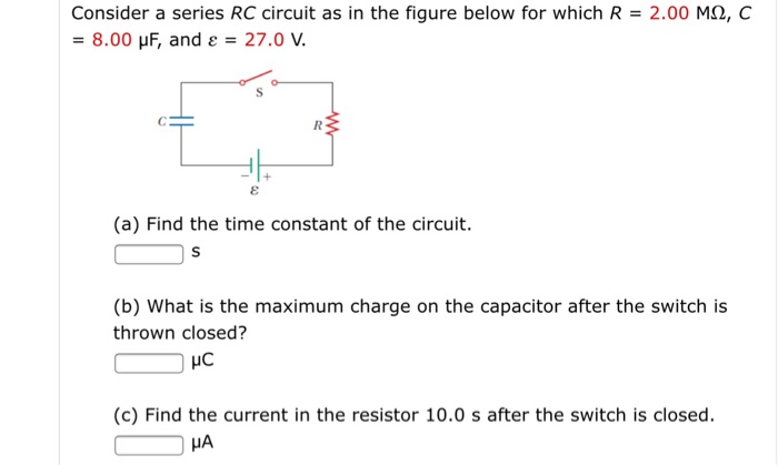 Solved Consider A Series Rc Circuit As In The Figure Belo Chegg Com