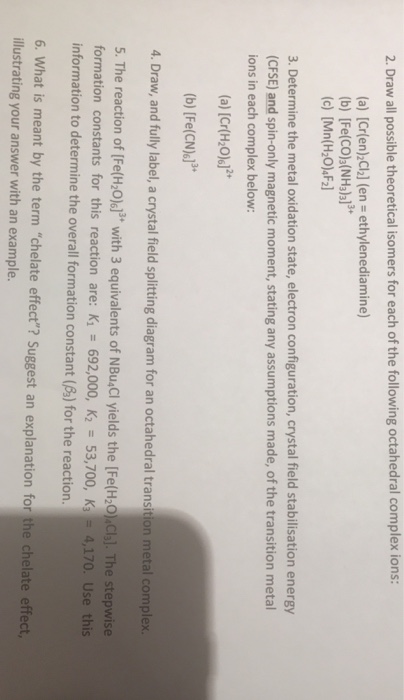 Draw The Octahedral Crystal Field Splitting Diagram For Each Metal Ion