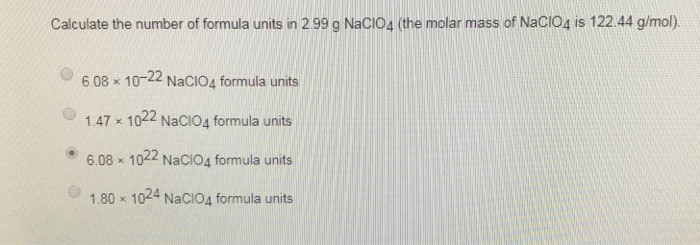 Solved Calculate The Number Of Formula Units In 2 99 G Chegg Com