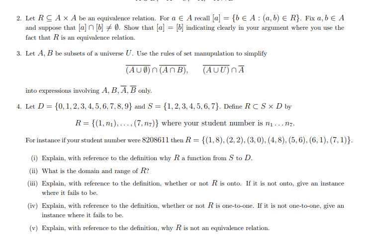 Solved 2 Let R X Equivalence Relation E Recall B B E R Fix B E Suppose N 0 Show B Indicating Cle Q