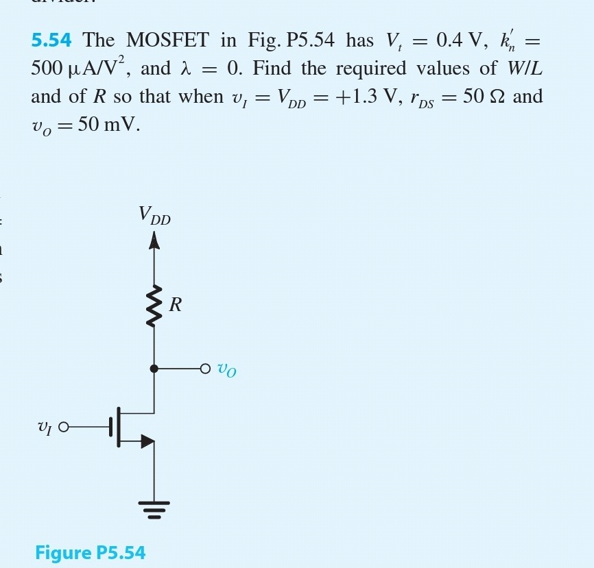 Solved 5 54 The Mosfet In Fig P5 54 Has Vt 0 4 V K 500 Chegg Com