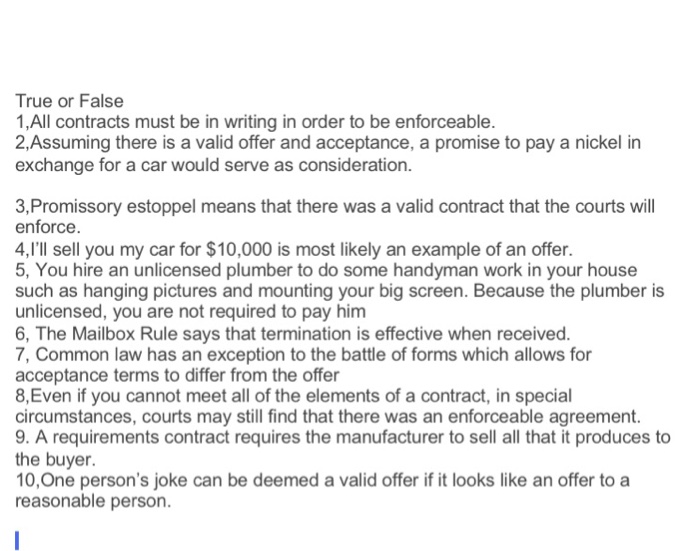 Solved True Or False 1,All Contracts Must Be In Writing I...