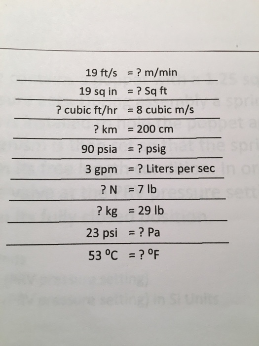 Solved 19 ft/s? m/min 19 sq in ? Sq ft ? cubic ft/hr 8 cubic