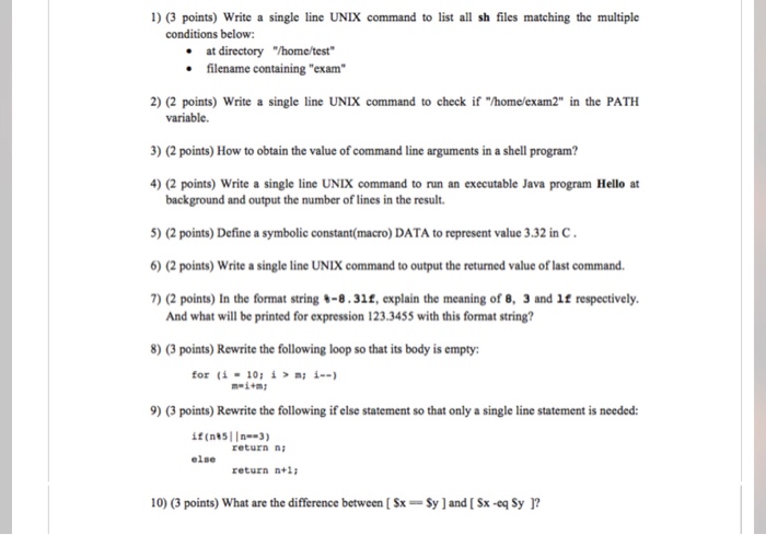 Solved 1 3 Points Write A Single Line Unix Command To