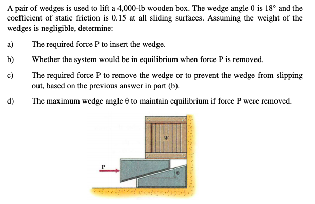 Solved A pair of wedges is used to lift a 4,000-lb wooden