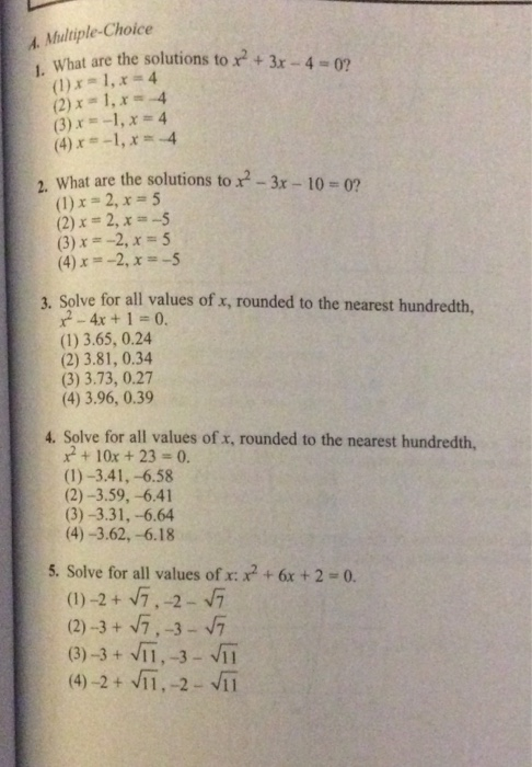 Multiple Choice 1 What Are The Solutions To X Chegg Com