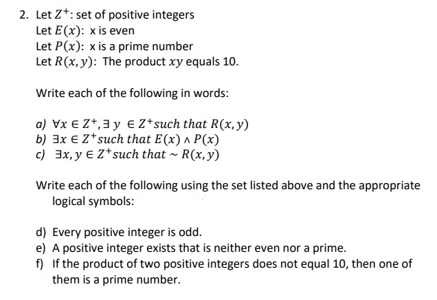 Solved 2 Let Z Set Of Positive Integers Let E X X Is Chegg Com