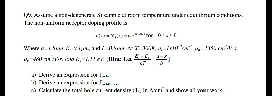 Solved Q9 Axsume A Non Degenerate Si Sample At Room Temp Chegg Com