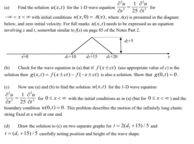 Find The Solution U X T For The 1 D Wave Equation Chegg Com
