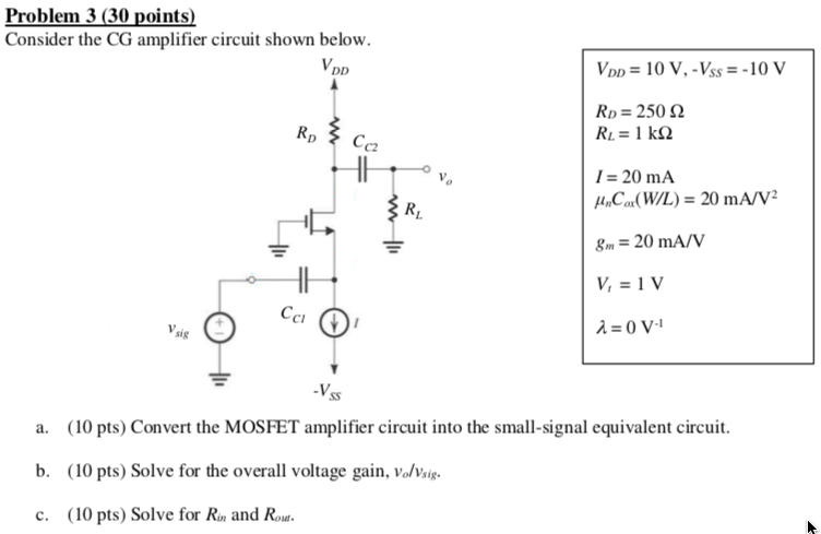 Solved Problem 3 30 Points Consider The Cg Amplifier Ci Chegg Com