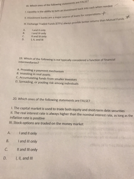 18 Which Ones Of The Following Statements Are False Chegg 
