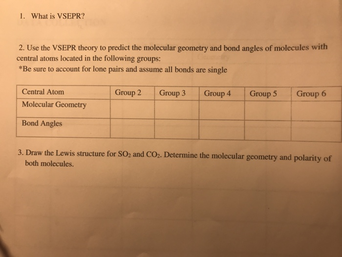Solved 1 What Is Vsepr 2 Use The Vsepr Theory To Predi