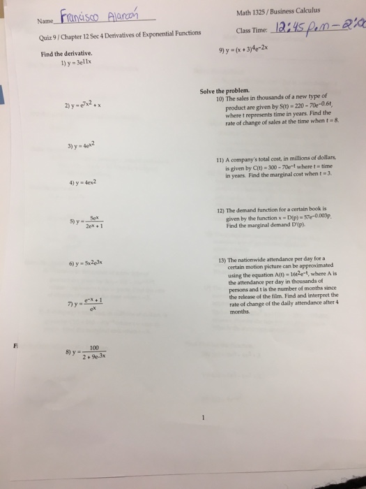 Solved Find The Derivative 1 Y 3e 11x 2 Y E 7 X 2 Chegg Com