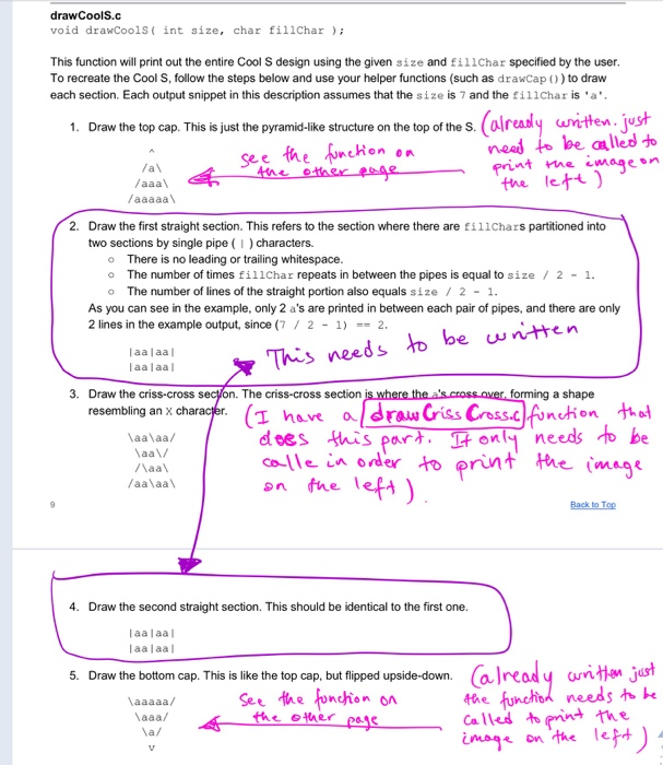 l drawCoolS.c void drawCools( int size, char fil1char This function will print out the entire Cool S design using the given s