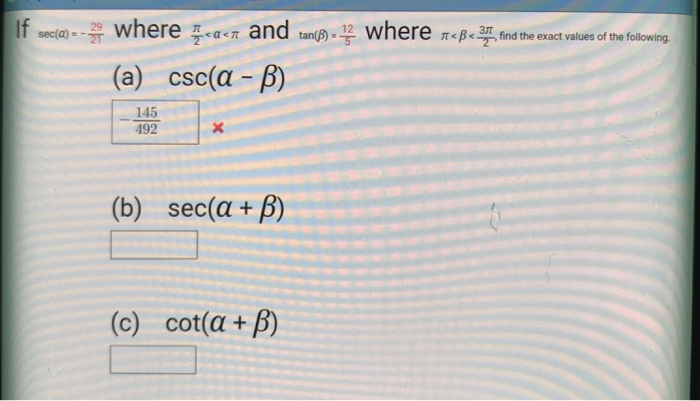 If Sec Alpha 29 21 Where Pi 2 Lt Alpha Lt Pi Chegg Com