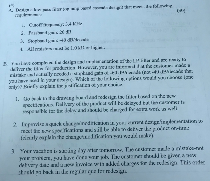 A Design A Low Pass Filter Op Amp Based Cascade Chegg Com