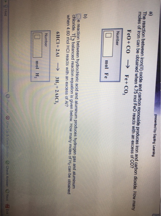 Solved The Reaction Between Iron(II) Oxide And Carbon Mon...