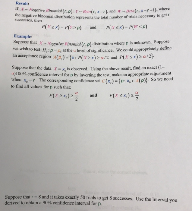 Solved Result If X X Negative Binomial R P G Beta Chegg Com