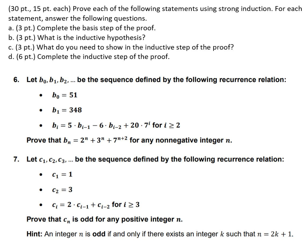 Solved 30 Pt 15 Pt Prove Following Statements Using Strong Induction Statement Answer Following Q Q