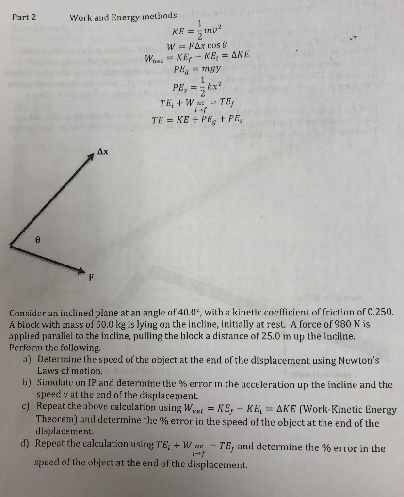 Solved Part 2 Work And Energy Methods W Fax Cos 8 Pe Mg Chegg Com