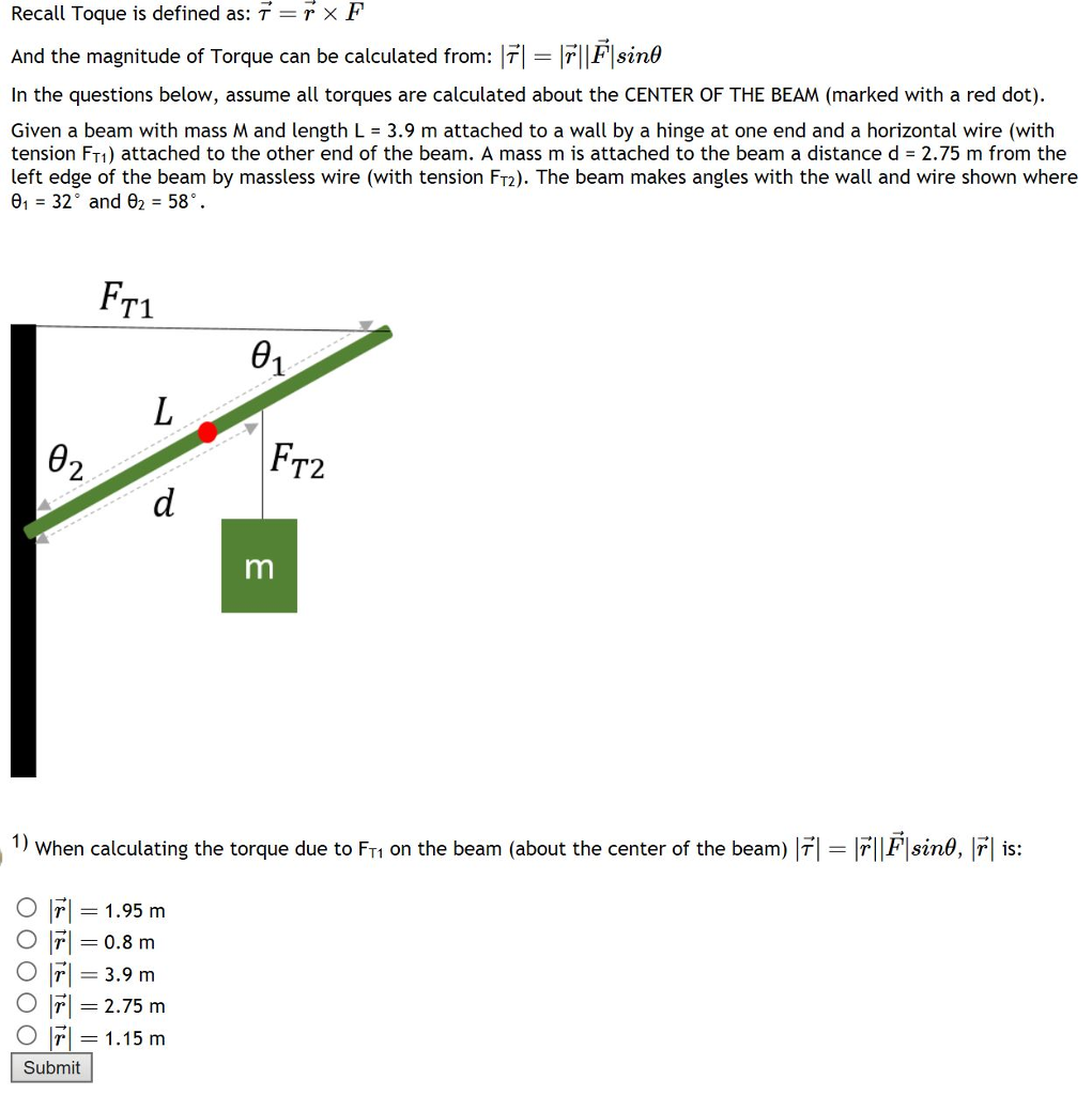 Solved Recall Toque Is Defined As T R F T R F And T Chegg Com