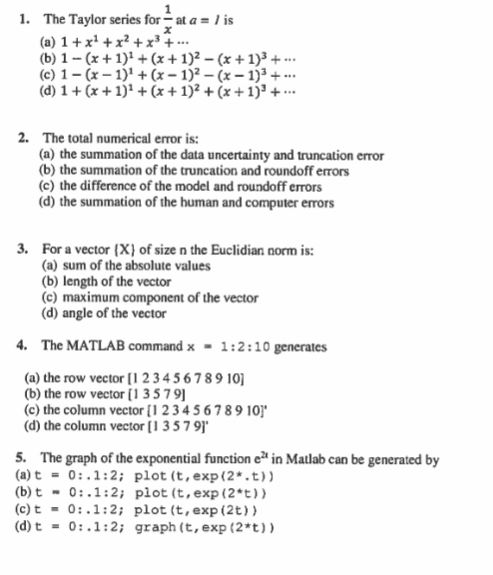 Solved 1 Taylor Series 1 X1 X2 X3 C 1 X 1 1 X 1 2 X 1 3 2 Total Numerical Error Summation Data Un Q