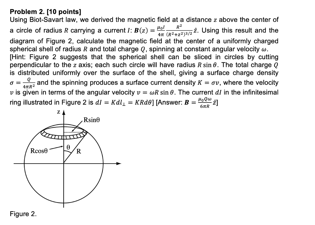 Problem 2 10 Points Using Biot Savart Law We Chegg 