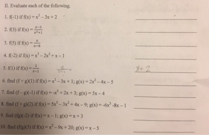 Evaluate Each Of The Following F 1 If F X X 2 Chegg Com