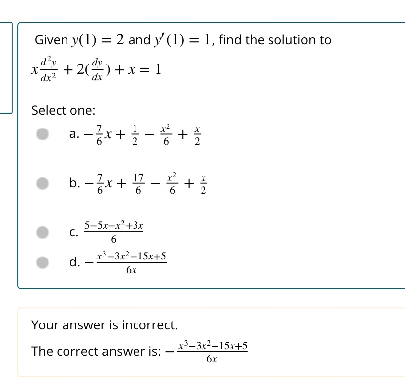 Given And ﬁnd The Solution To Y 1 2 1 1y X Chegg Com