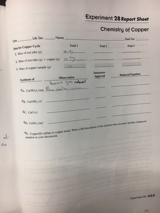 discussion report lab copper cycle Solved: Sheet Copper Chemistry Experiment 28 Report Of Lab