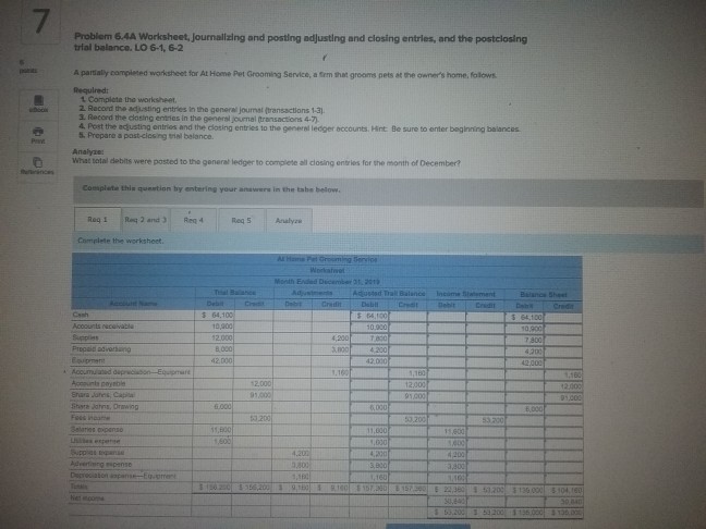 Problem 6 4a Worksheet Journallzing And Posting A Chegg Com