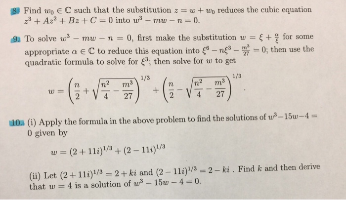 Solved Find W 0 Elementof C Such That The Substitution Z Chegg Com