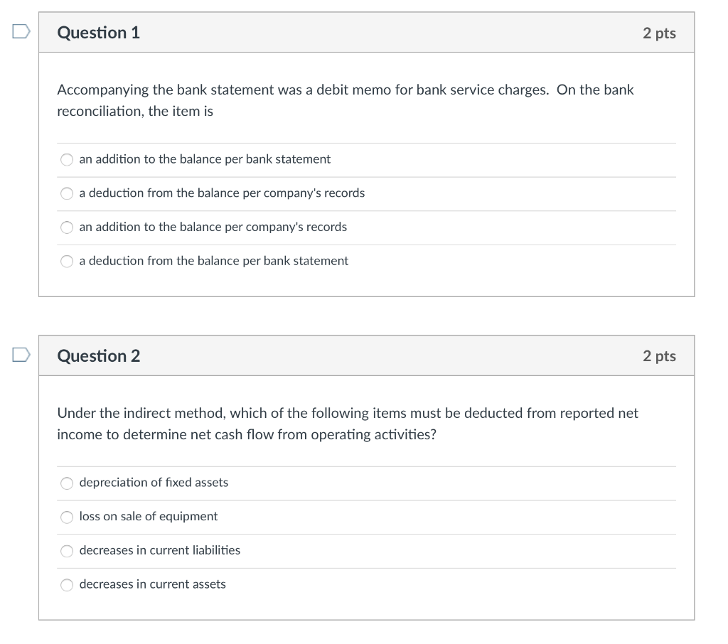 Solved DQuestion 1 2 Pts The Bank Statement