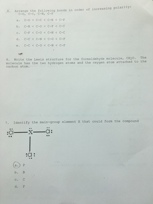 Solved 5 Arrange The Following Bonds In Order Of Increas Chegg Com