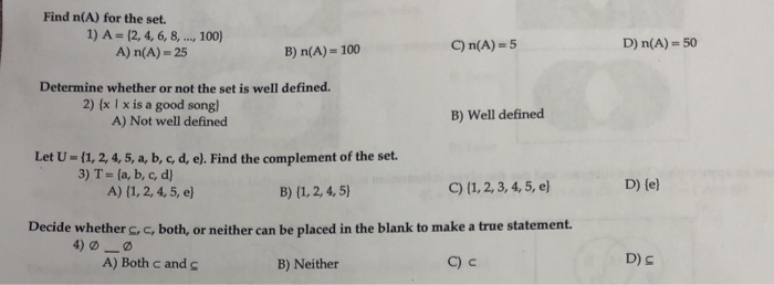 Solved Find N A For The Set 1 A 2 4 6 8 100 A N A Chegg Com