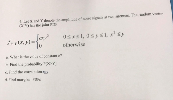 Solved: 4. Let X And Y Denote The Amplitude Of Noise Signa ...