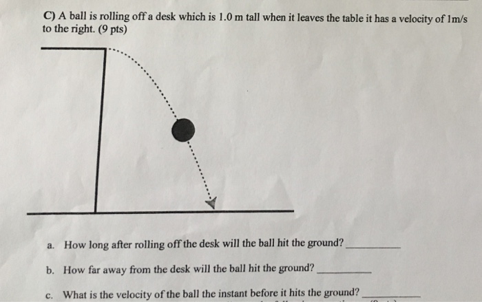 Solved C A Ball Is Rolling Off A Desk Which Is 1 0 M Tal