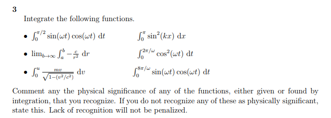 3 Integrate The Following Functions Jo 2 Sin Wt Chegg Com