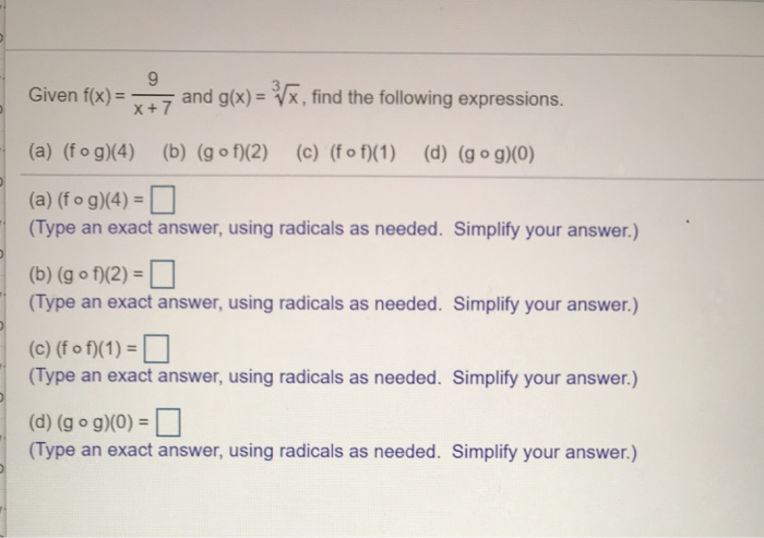 Solved Given F X 777 And G X Vx Find The Following Exp Chegg Com